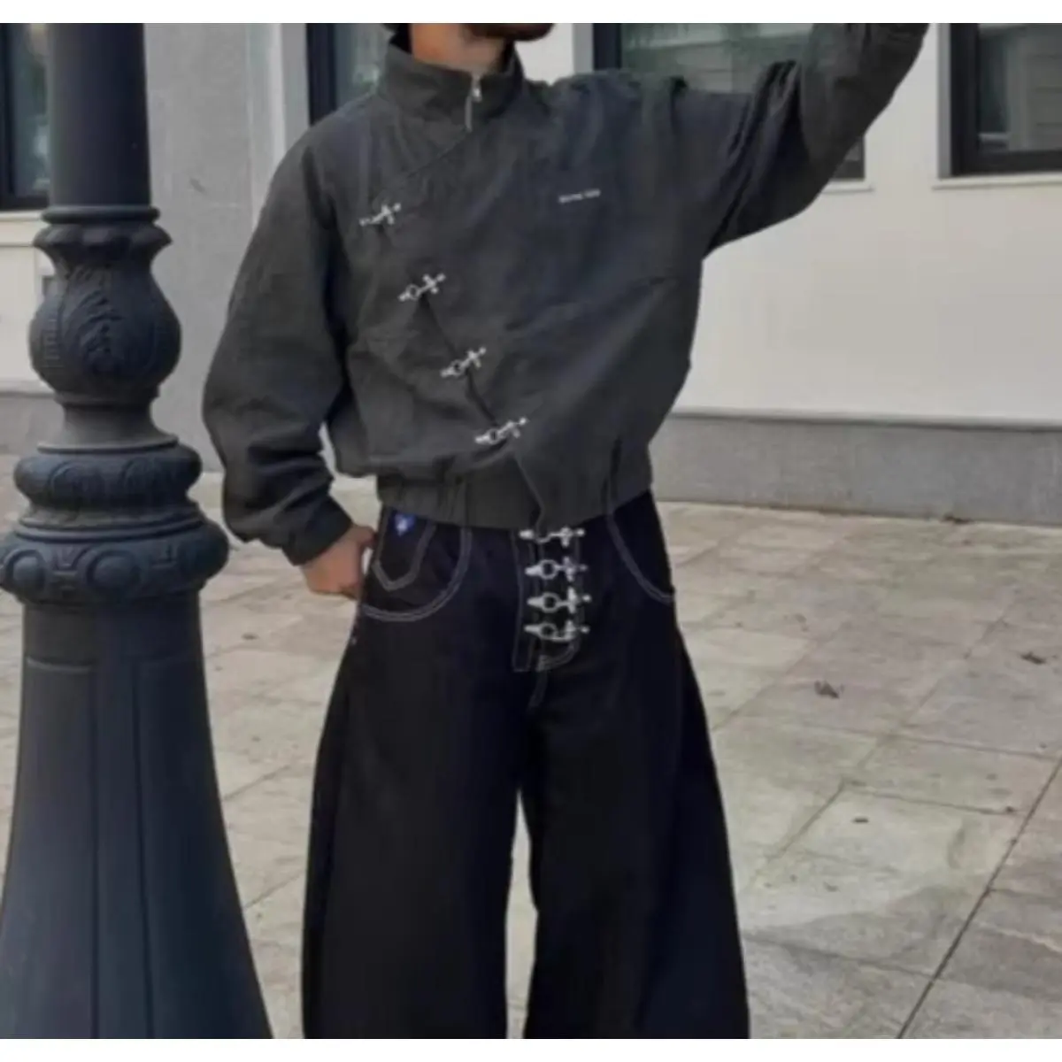 Metal Button Boxy Vintage Jacket Collared Y2K Jackets for Men