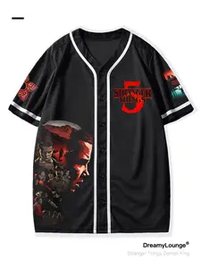 Stranger Things Graphic Loose-Fit Short Sleeve Shirt, Casual Breathable Daily Wear, Home & Outdoor Clothing, Fitted Style, Sport Top