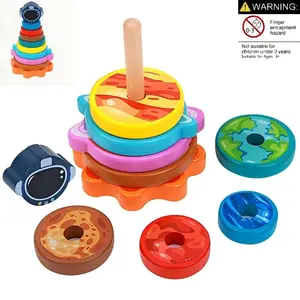 Wooden Planet Tower Stacking Game, Rainbow Stacker, Ring Stack Tower, High Column Stacker, Educational Toy for Kids