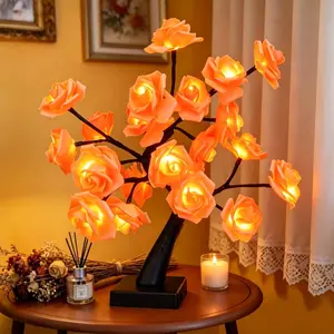 24 LED Orange Rose Tree Light, Artificial Bonsai Flower Table Lamp, USB Battery Powered Romantic Night Light for Bedroom Living Room Party Wedding, Valentine's Day Mother's Day for Her