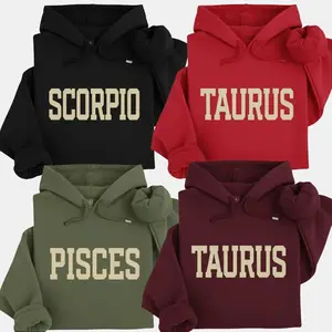 [Full 12 Zodiac] Minimalist Zodiac Hoodie - Classic Style Pullover - Simple & Cozy Sweatshirt with Bold Zodiac Sign - Stylish Astrology Apparel Gift for Men & Women