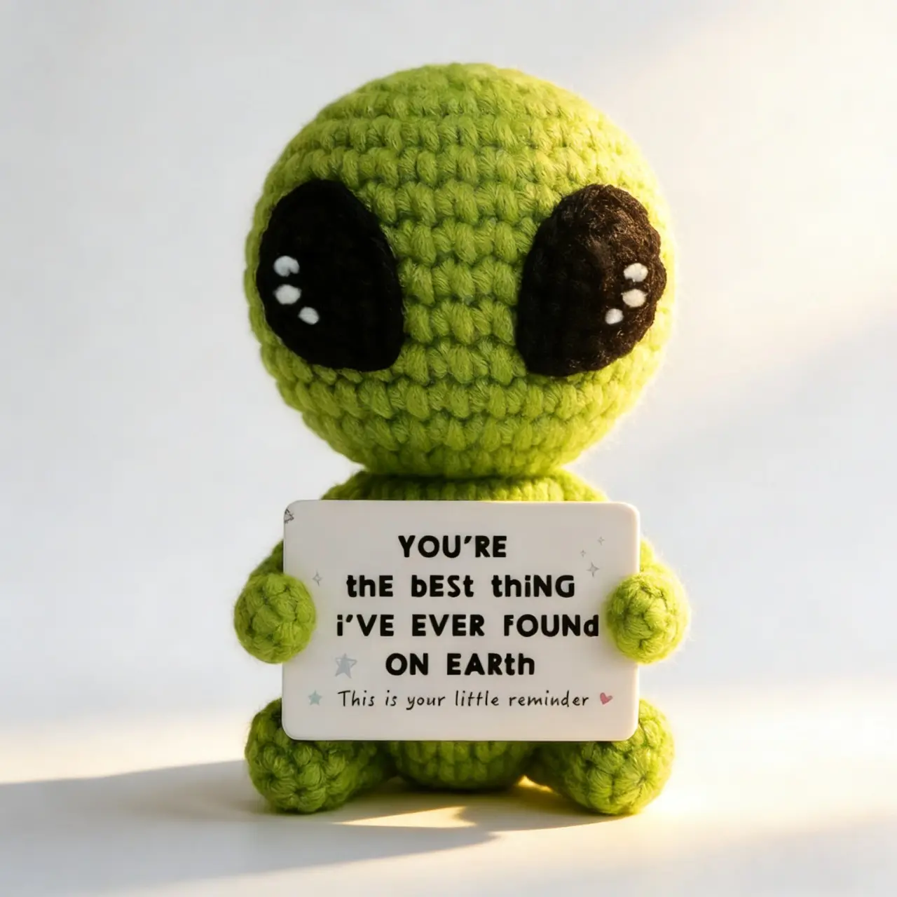 Positive Crochet Alien Desktop Decor Soft Huggable Stuffed Doll – Emotional Support Gift, Cuddly Doll Gift for Friends, Loved Ones, and Family – Ideal Birthday, Anniversary Present for Knitting Enthusiasts, Perfect for Men and Women