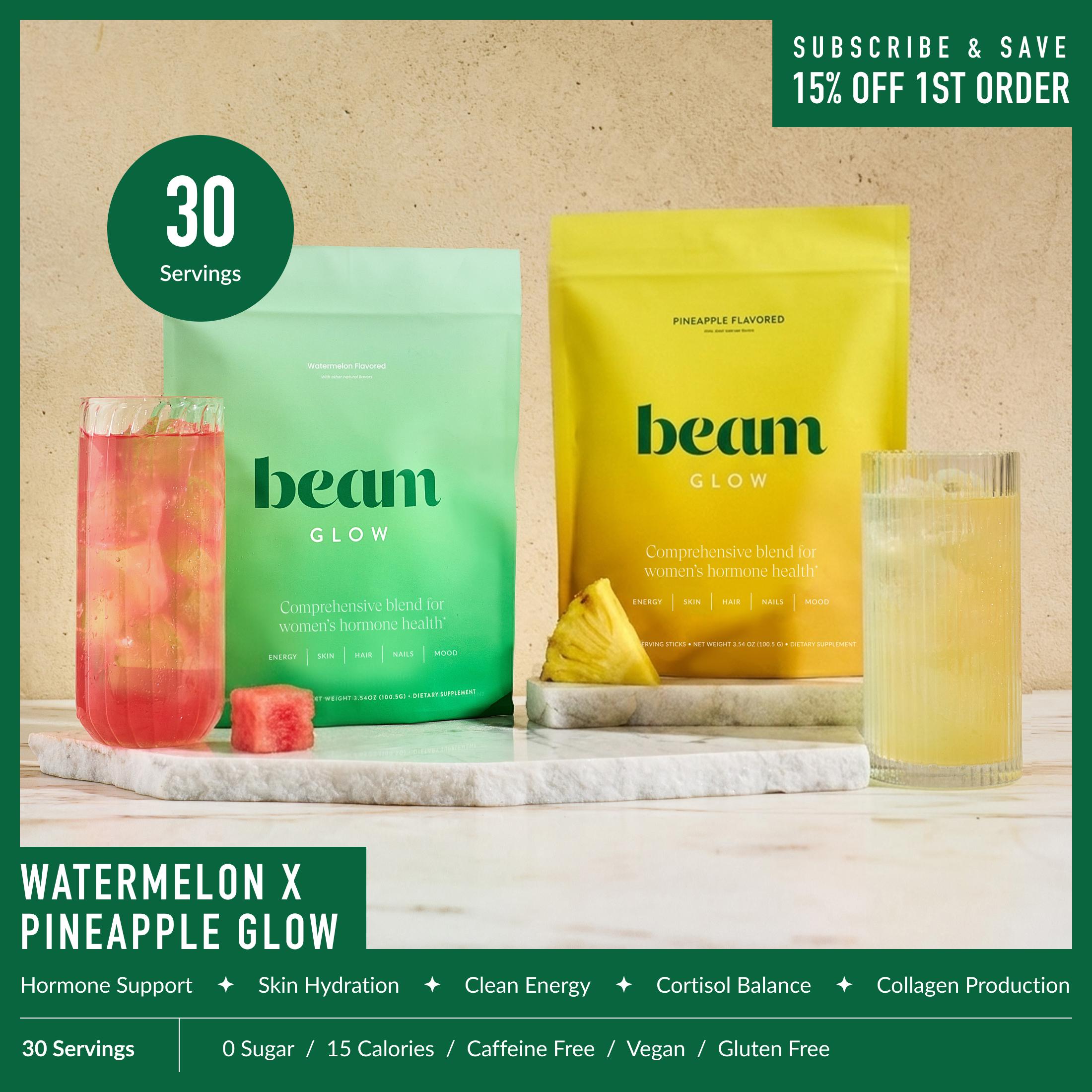 Beam Glow Superblend Edible Collagen Vitamin Supplement Duo-Trio Pack - 30 or 45 Servings for Women’s Hormone Balance, Skin, Hair, Nail Support (10 Calories, 0 Sugar, Fitness Support) | DealsForYouDays