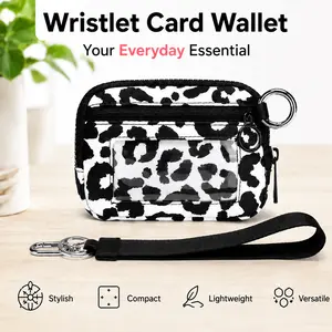 Women's Multifunctional Leopard Print Compact Card Holder Wristlet, Zipper Coin Purse, Waterproof Nylon Storage Bag with Keychain Pouch, Ideal for Daily Use