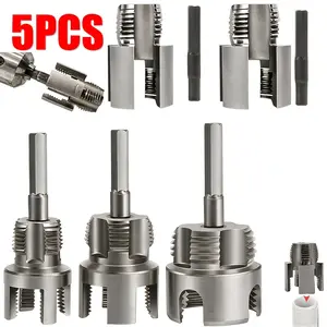 Pipe Thread Processing Tool Set, Heavy Duty, Integrated Internal & External Thread Tools, Fits 1/2 Inch, 3/4 Inch, 1 Inch Pipes, Metal Material