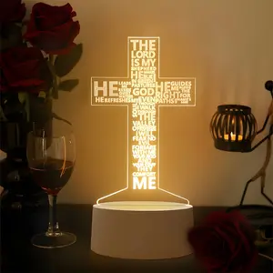 Thanksgiving Prayer Cross LED Warm Light, Acrylic Desk Lamp, USB Powered Energy Saving Nightlight, Desktop and Bedroom Decor