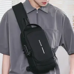 Innovative Men's Crossbody Chest   Anti-Theft Password Lock & Built-in USB Charging | For Gym, Travel, and Everyday Use | Ultimate Protection for Valuables Canvas Chest   USB Fashion Skull Design Leather Fanny Pack so alamo da Bag with outdoor sport