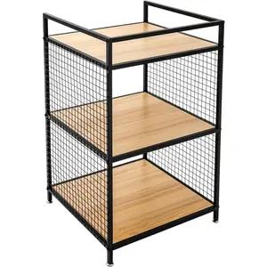3-Tier Shelving Unit, Metal Small Bookshelf, Rustic Wood Storage Shelf with Metal Frame, Storage Organizer for Living Room, Bedroom, Office, Kitchen, 21.3" x 21.3"x 34.6"
