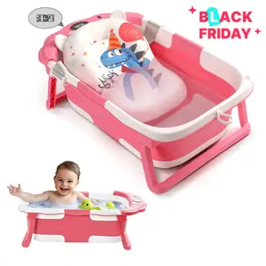 Collapsible Baby Bathtub, Baby Bath Tub for Newborn to Toddler with Temp Monitor,0-36 Months Baby Bath Essentials, Pink