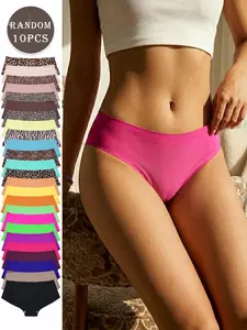 Women's Random Color 10-Pack Comfortable Stretch Seamless Panties, Soft Knicker, Slim-Fitting Natural Waist Casual Underwear for All Seasons, Fitted Panties, Seamless Knitting Knicker