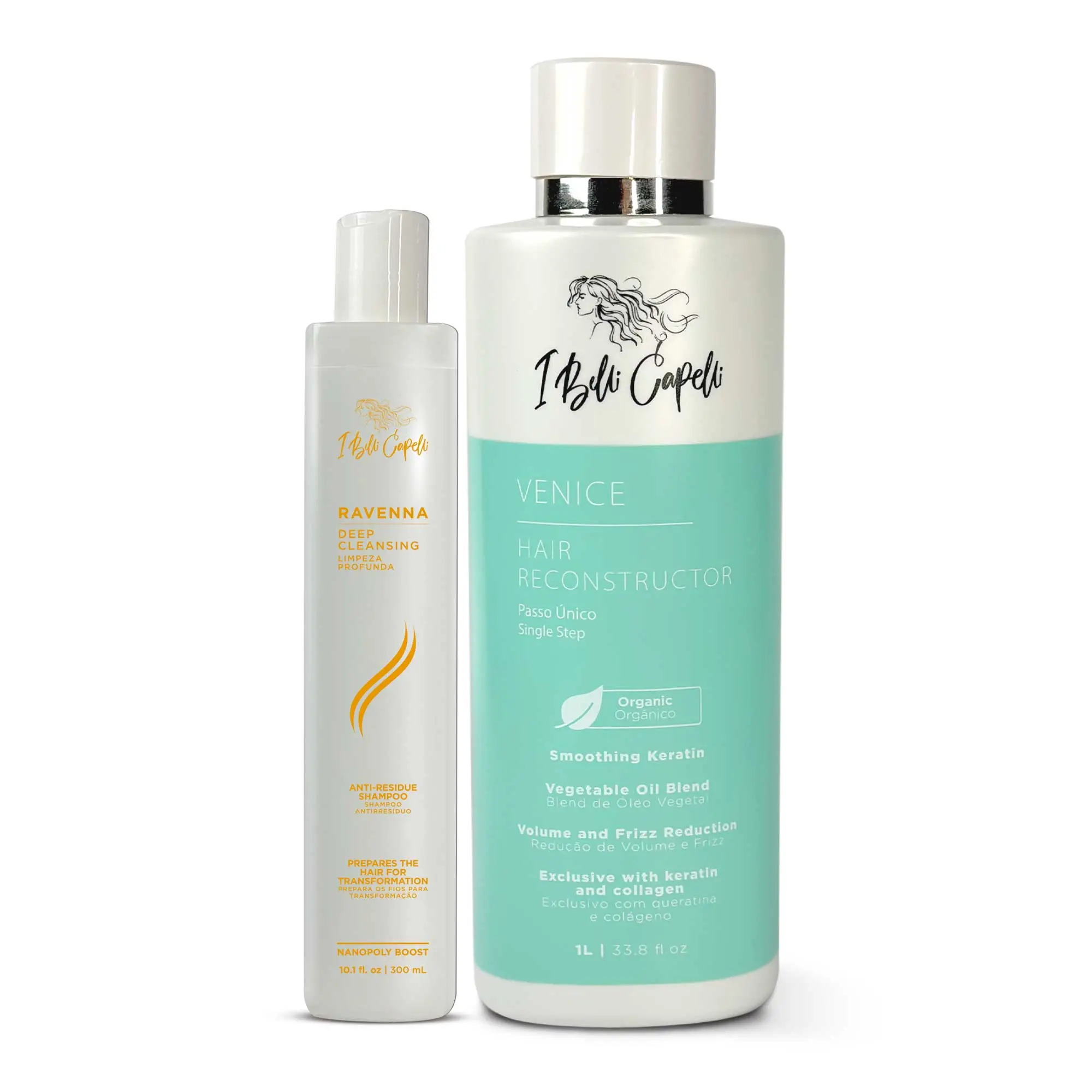 Kit I Belli Capelli Keratin Straightening System + Anti-residue Deep Cleansing Shampoo Conditioner Haircare Smoothing Cleanser