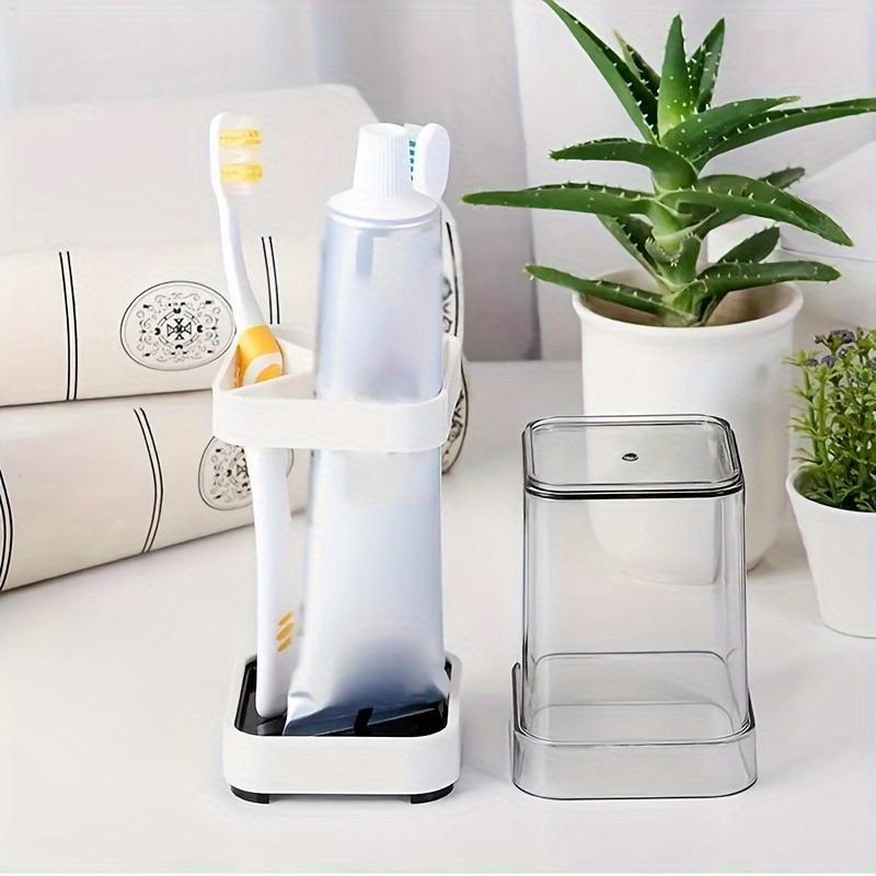 Classic 3-Compartment Portable Bathroom Toothbrush Holder - Durable Upright Organizer with Non-Slip Base, Dedicated Toothpaste Slot for Manual Toothbrushes of Various Sizes