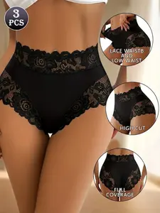 S-2XL Women's High-Waist Panties Triangle Panties Lace Splice Sexy Bikini, Suitable for Daily Casual Underwear