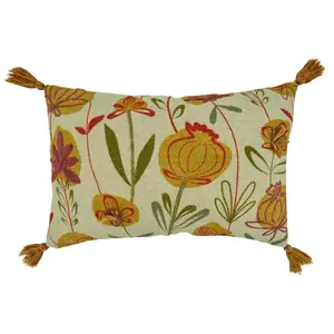 SARO  16 x 24 in. Oblong Throw Pillow Cover with Embroidered Flowers Green