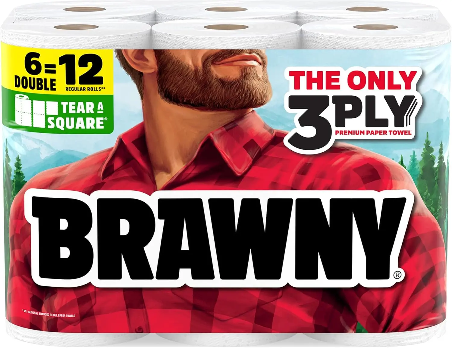 Tear-A-Square 3-Ply Paper Towels, 6 Double Rolls = 12 Regular Rolls | Strong, absorbent, and durable to tackle any tough mess