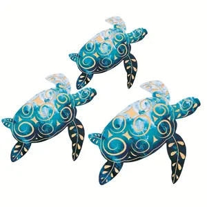 Wooden Turtle Wall Decor Set, Vintage Beach Theme Sky Blue Decoration, Rustic Coastal Signage for Home Garden Pool Bathroom Bedroom Living Room Kitchen
