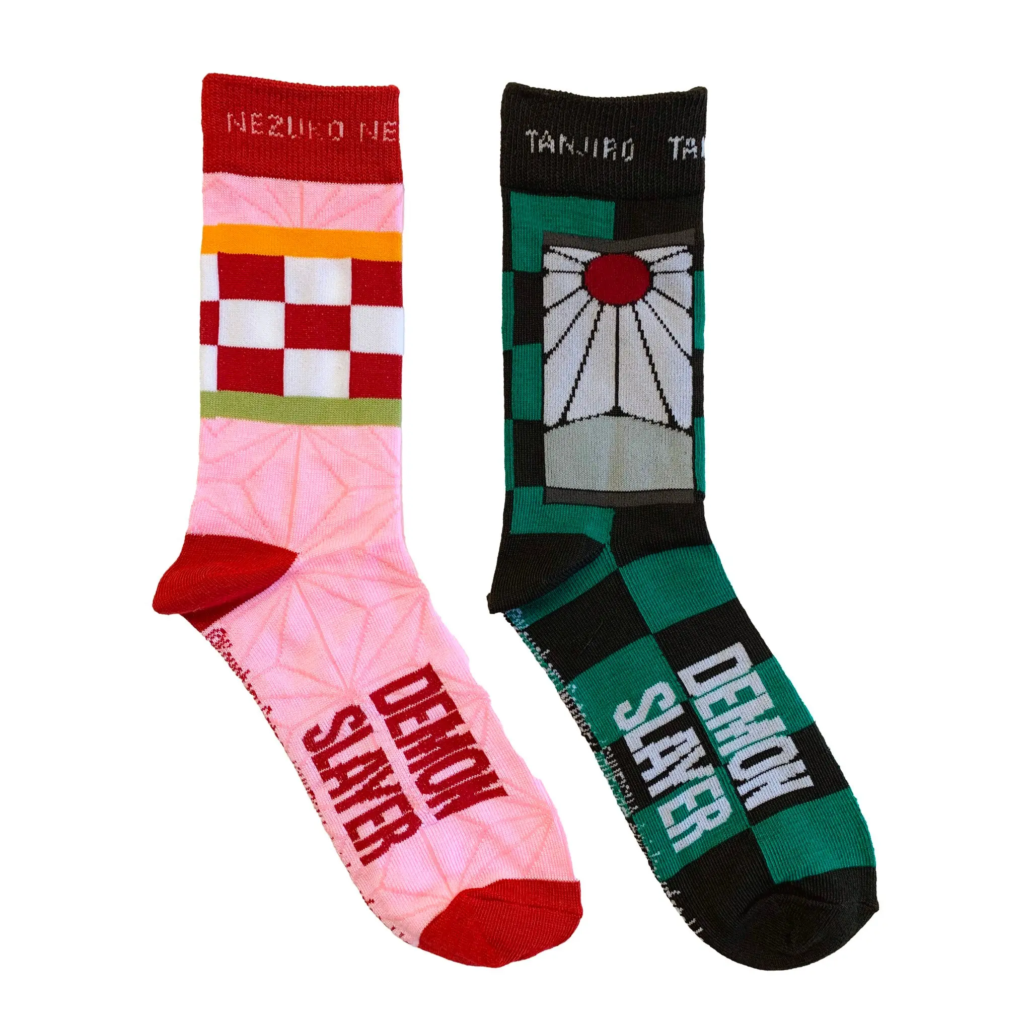 Women's Demon Slayer Socks, Officially Licensed 2-Pack Casual Crew Design with Nezuko & Tanjiro Pattern, Super Stretchy Polyester Blend, Comfortable Fit, Flag, Two Pairs