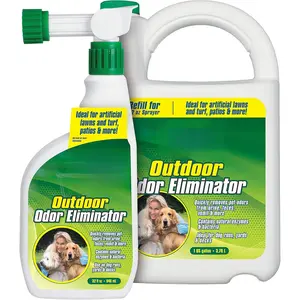 Outdoor Odor Eliminator for Pets, Dogs, Ideal for Artificial Grass & Patio (32 oz Hose End Sprayer & 1 Gallon Refill)