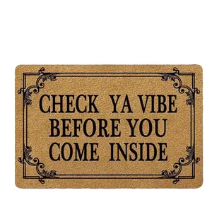 Funny Welcome Door Mat, 100% polyester and rubber Check Ya Vibe Before You Come Inside Non Slip Entrance Door Mat, Rubber Back Indoor/Outdoor Floor Mat for Home & Room Decor, Area Mat Doormat for Entryway Living Room Bedroom Dining Room Kitchen Porch Yard