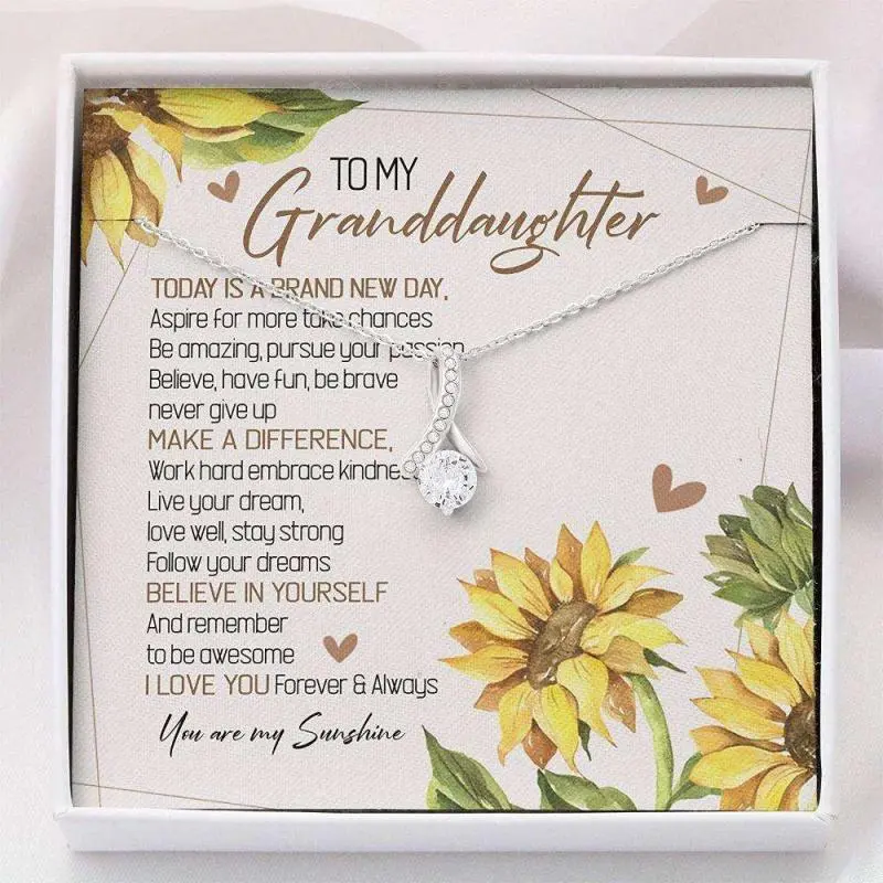Granddaughter Necklace, To My Granddaughter Gift “ You Are My Sunshine Necklace, Jewelry Message Card, Necklace Gifts For Birthday, Anniversary, Christmas Day, Thanksgiving