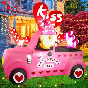 Valentines Day Inflatables Outdoor Decorations 8ft Long Valentine Gnome Inflatable Car Blow Up Yard Decor Giant Heart Romantic Led Lighted Blowups for Outside Lawn Party Wedding Anniversary