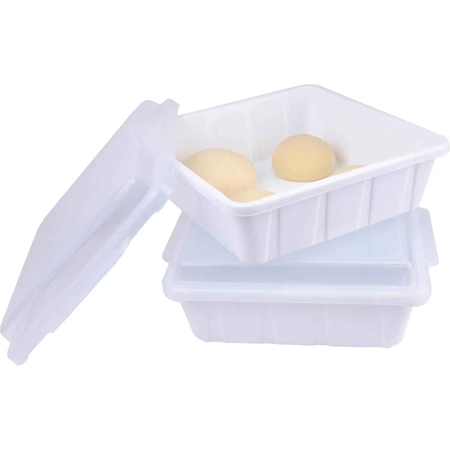 2 Packs Pizza Dough Proofing Box Tray, Home Pizza Dough Containers, Stackable Pizza Storage Container, 1.6 Gal Durable Dough Tray for Pizza, BPA Free, Dishwasher Safe, 12" x 12" x 3.5" (White)