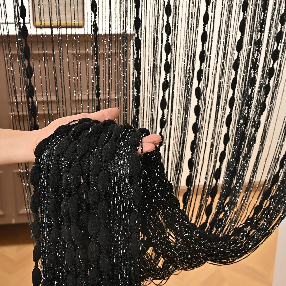 1pc Elegant Beaded Curtain, Tassel Decor Curtain, Fly Screen for Doors and Windows, Window Hanging, 100x200cm Home Decor Accessory, Stylish Room Divider, Home Decoration Curtain