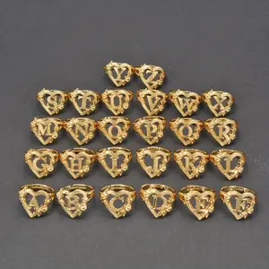 Adjustable Heart Initial Ring, Gold Copper A-Z Letter Ring, Cute Fashion Jewelry Gift for Girls & Teens