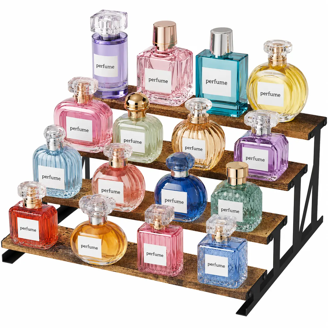 Lifewit 4-Tier Cologne Organizer for Men 9.8inch & 13.9inch Perfume Stand Black & Natural Wood Display Riser Shelf for Fragrance Aftershave Skincare Makeup Vanity Bedroom Bathroom Countertop Storage 1 or 2 Pieces