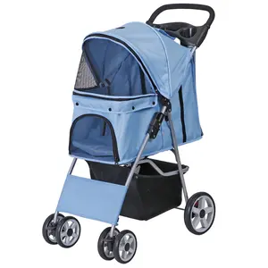 SUPERDEAL 4 Wheel Foldable Dog Pet Stroller - Blue