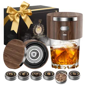 Electric Cocktail Smoker Kit, Rechargeable Whiskey Smoker with Built-in Lighter & 6 Wood Chips - No Butane Required, Ideal Gift for Men, Dad, Husband