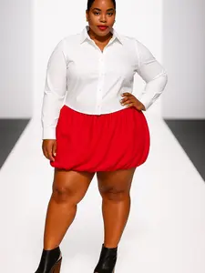 Red Elastic Waist Bubble Skirt - Preppy Style, Comfortable Fit, Vibrant Red Color, Versatile for Casual Outings