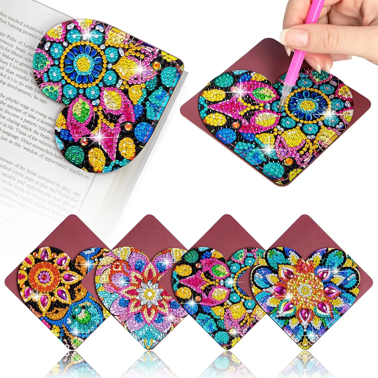 4 pcs Diamond Painting Bookmarks, DIY Diamond Art Kits for Adults, Book Corner - Protecting Bookmark Craft Supplies Kits for Book Lovers(Heart)