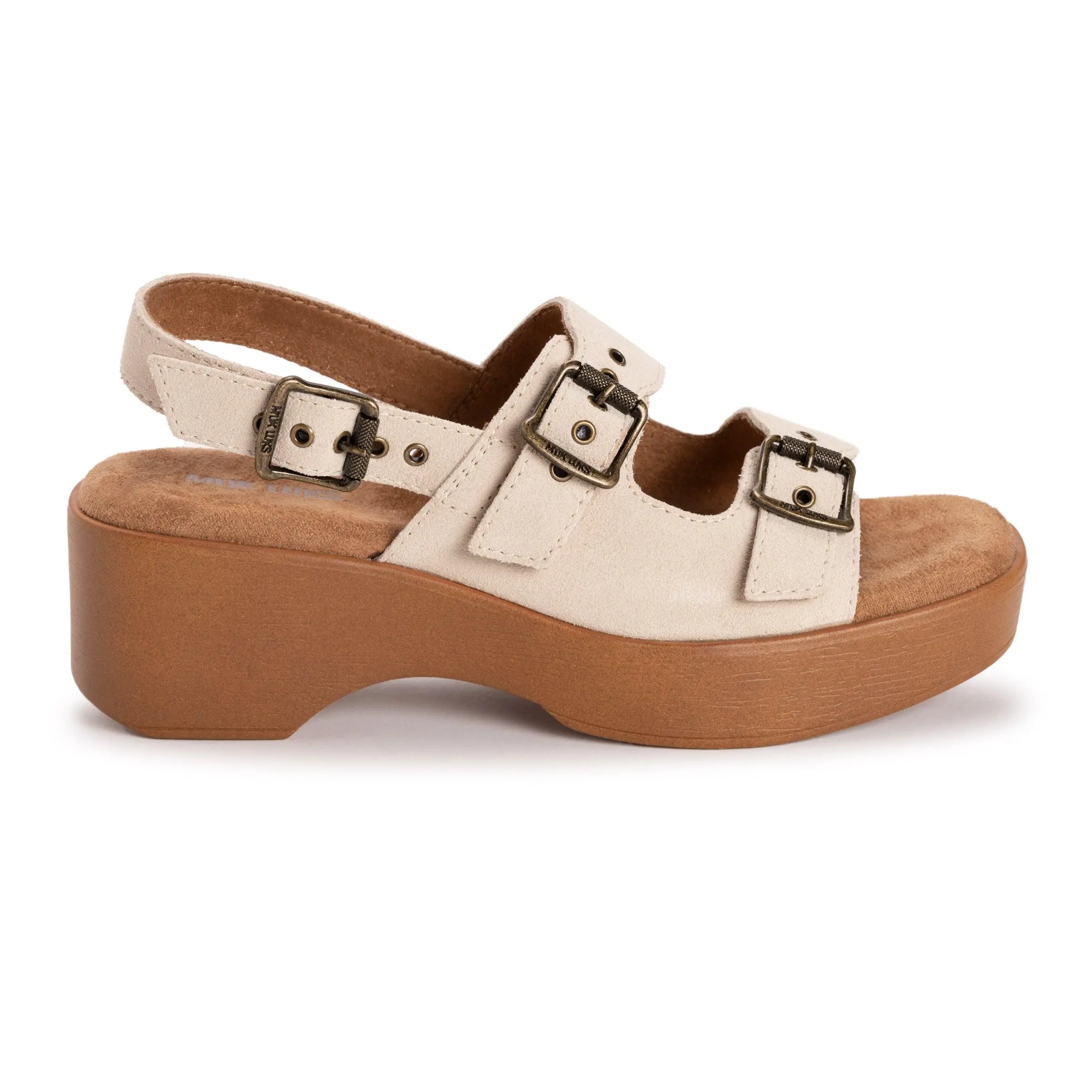Muk Luks Calliope Women's Genuine Suede Leather Platform Sandals, Studded Open Toe Wedge with Western Buckle & Memory Foam Insole, H Strap Sandal, Western Buckle Sandals