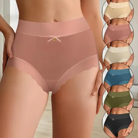 Womens Underwear Seamless High Waisted Briefs Silky Stretch No Show  Full Coverage Ladies Panties 6 Pack period knickers gift with meaning innersy woman breathable solid color high waist brief waisted panty Cotton Women's Panties Pack