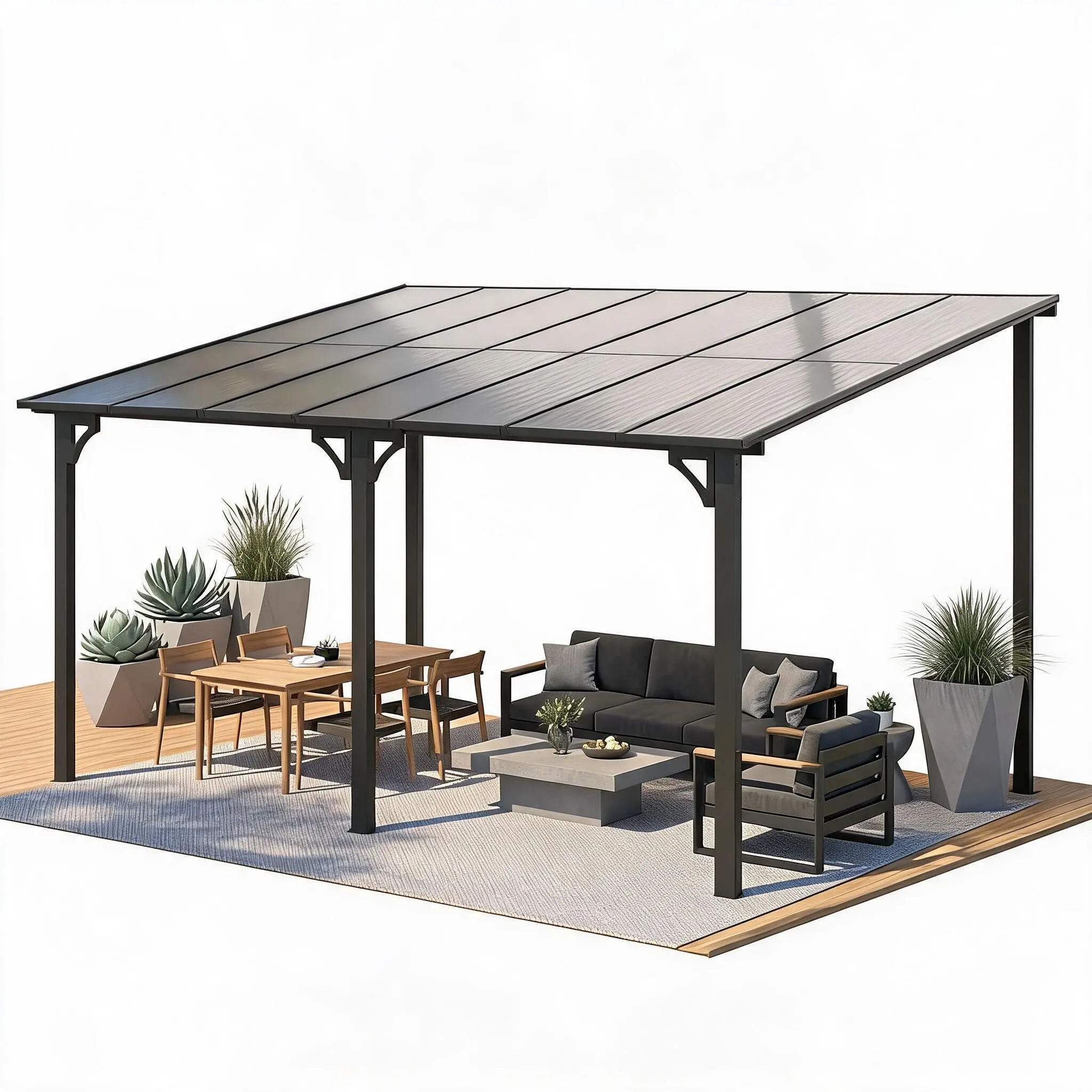 Heavy Duty Wall Mounted Gazebo, Lean to Pergola Hard Top with Gutters for Outdoor Patio Deck Porch Backyard, Awning Shelter 10*14FT