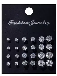 12 pairs of round artificial zircon earrings set for women, available in various sizes, light luxury and simple, suitable for wearing ear piercings, Studs Earrings, Stud Earring Jewelry