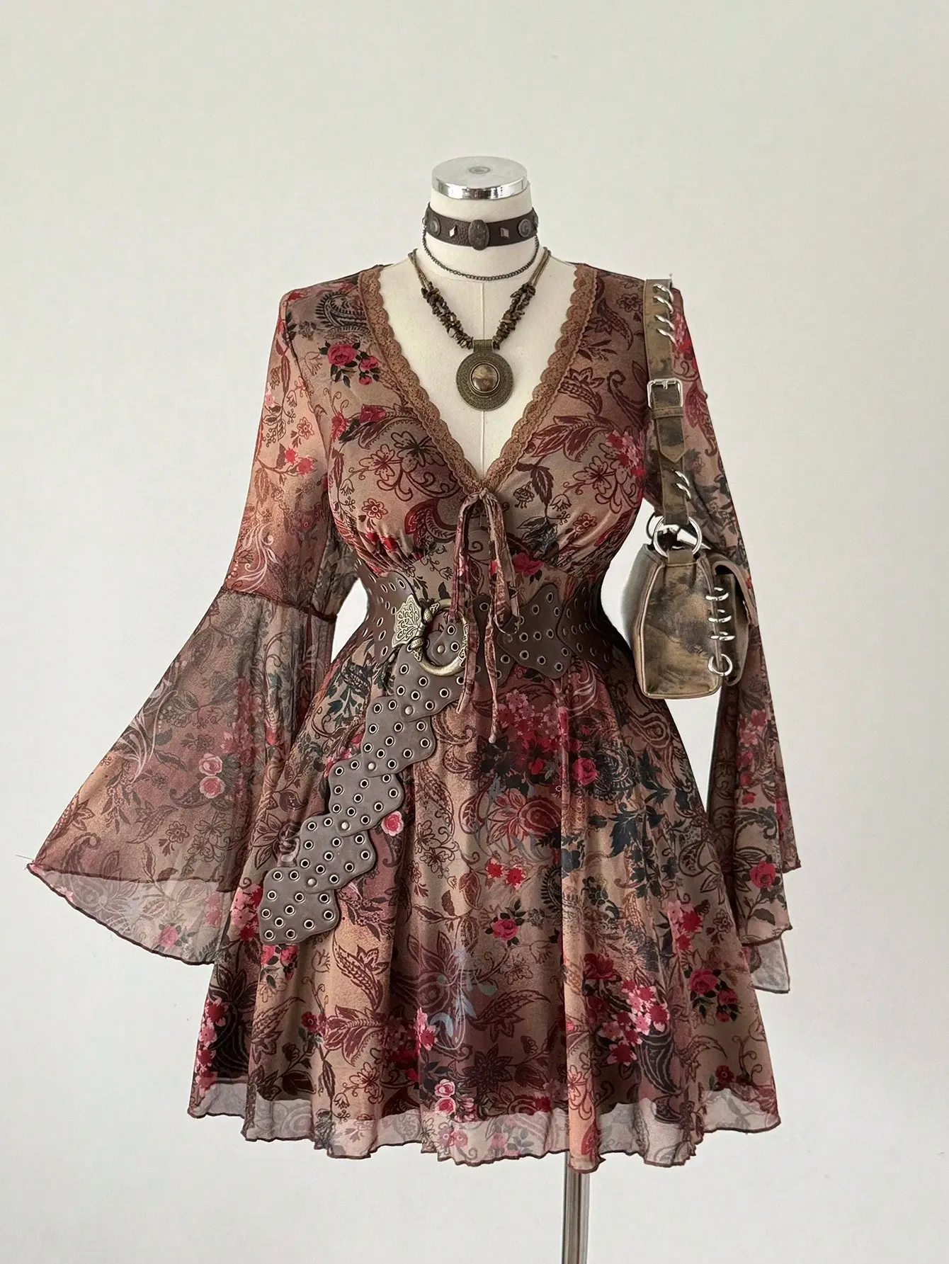 Sunspun Plus Size Elegant Vintage Fall Floral Print Flare Sleeve Dress -  TikTok Shop