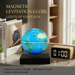 Touch Control Magnetic Levitation Globe, Floating World Map with LED Light, 360° Rotation, ABS Plastic Black Base, Cool Desk Decor for Home & Office