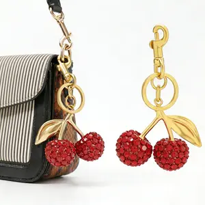 Cherry Keychain for Women, Sparkling Rhinestone & Glitter Jelly Fruit Bag Charm, Cute Y2K Aesthetic Cherry Pendant for Handbag Backpack, Gold-Tone Car Key Ring Accessory, Gift for Girls