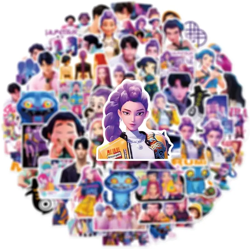 56PCS Demon Movie Hunters Stickers for Water Bottle Laptop, Korean Idol Cool Sticker Waterproof Vinyl Decal for Teen Kids Adult Skateboard Phone Guitar Travel Case Bike Party Decor