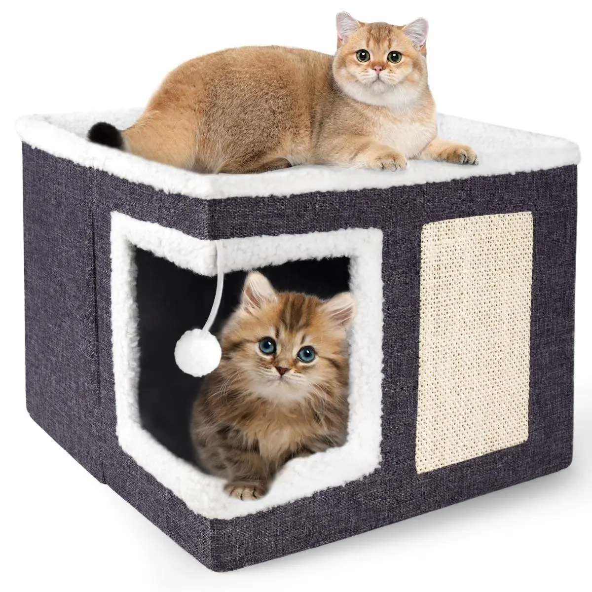 Home Indoor Cat Cattery for Cats & Kittens - Reinforced MDF, Collapsible Fence with Round Windows, Hanging Toys, Double-sided Soft Mattress, Interactive Design, 30 lbs Load-bearing Capacity, All-season Comfort, Easy Assembly & Carrying, Kitten, Sleeping/P
