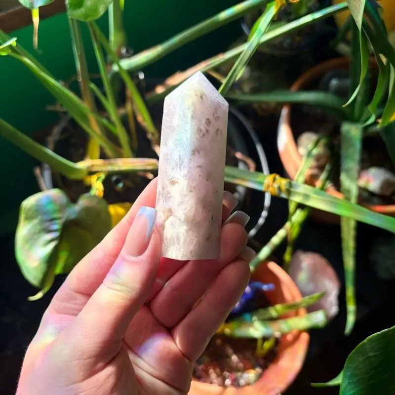 Pink amethyst/flower agate crystal tower