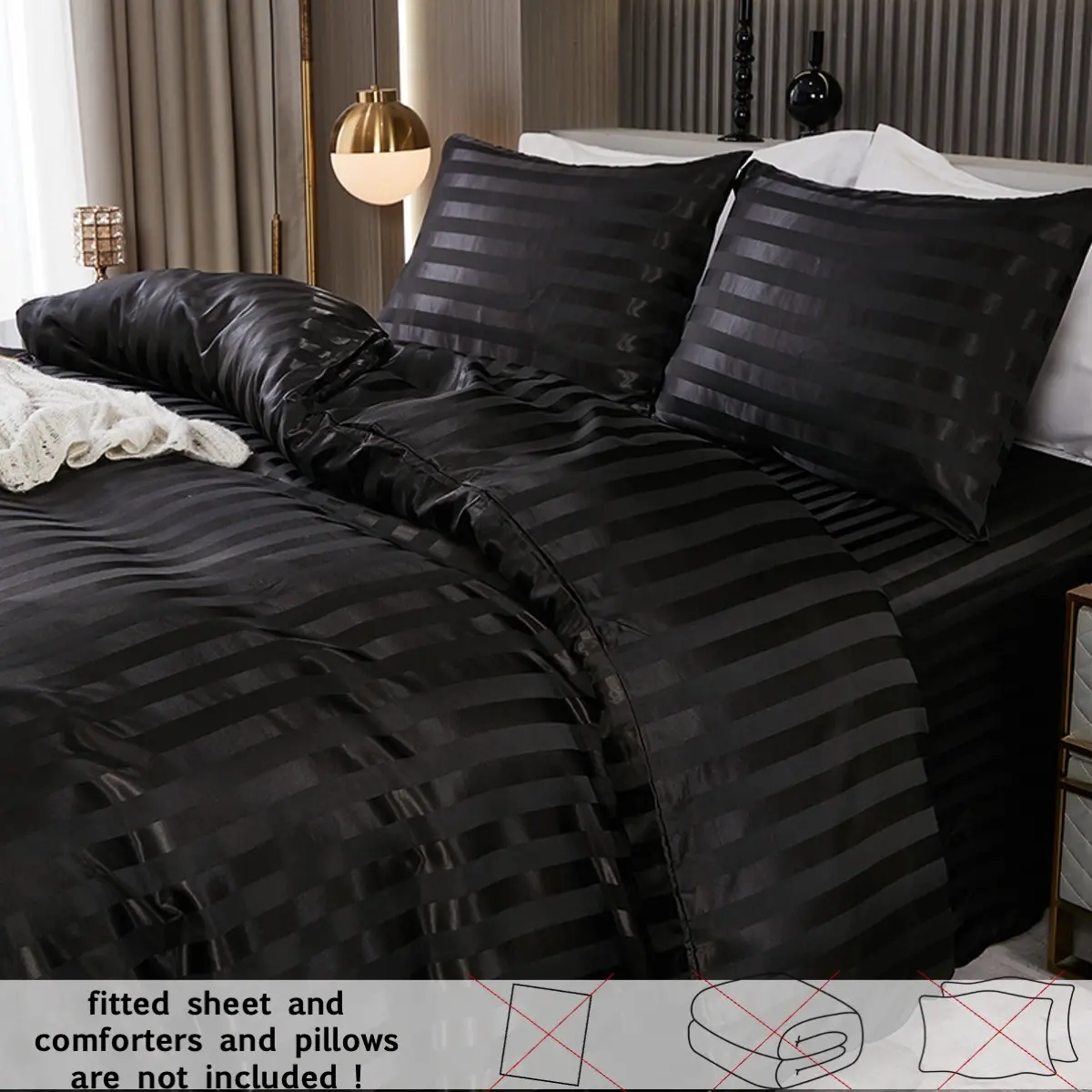 2/3PCS White Hotel Collection Striped Duvet Cover Set, Satin Stripe Bedding with Zipper Closure, Ultra Soft Breathable Comforter Cover for Men’s Bedroom & Luxury Hotels
