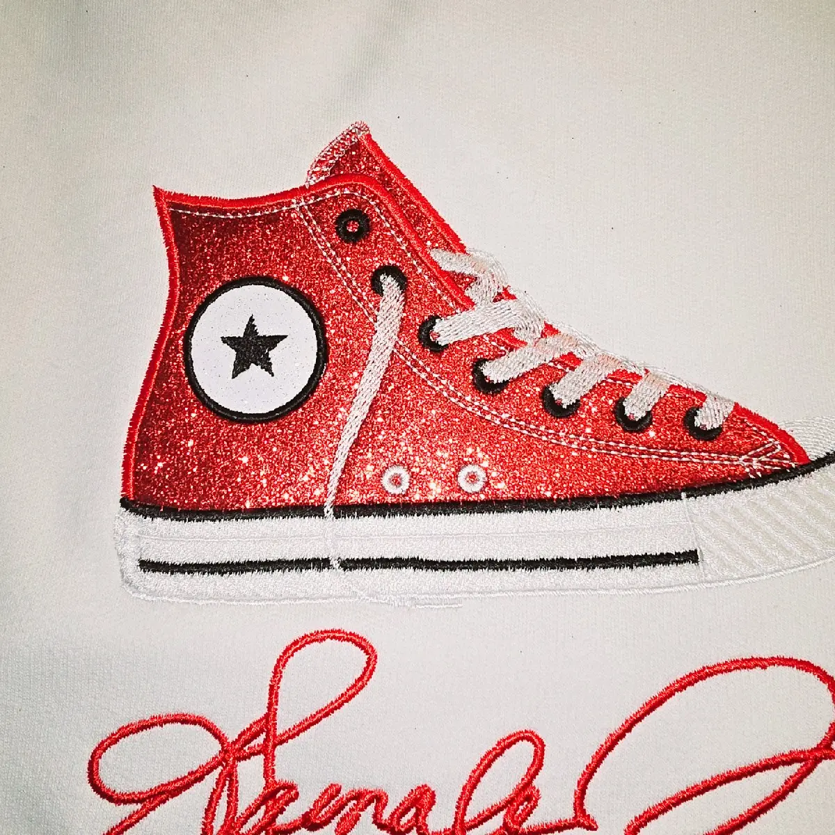 Kamala Harris 2024 Red White Chucks Sweatshirt for Women - Embroidered Chucks and Signature - Womenswear, Hoodie