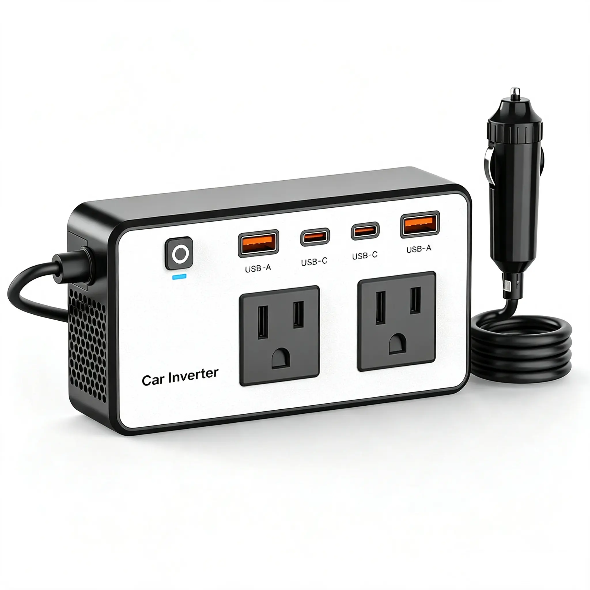 300W Portable Car Power Inverter, DC 12V to 110V AC Converter with 24W USB-C/USB-A Fast Charge Car Outlet Adapter for Laptops, Phones, Road Trips, Camping