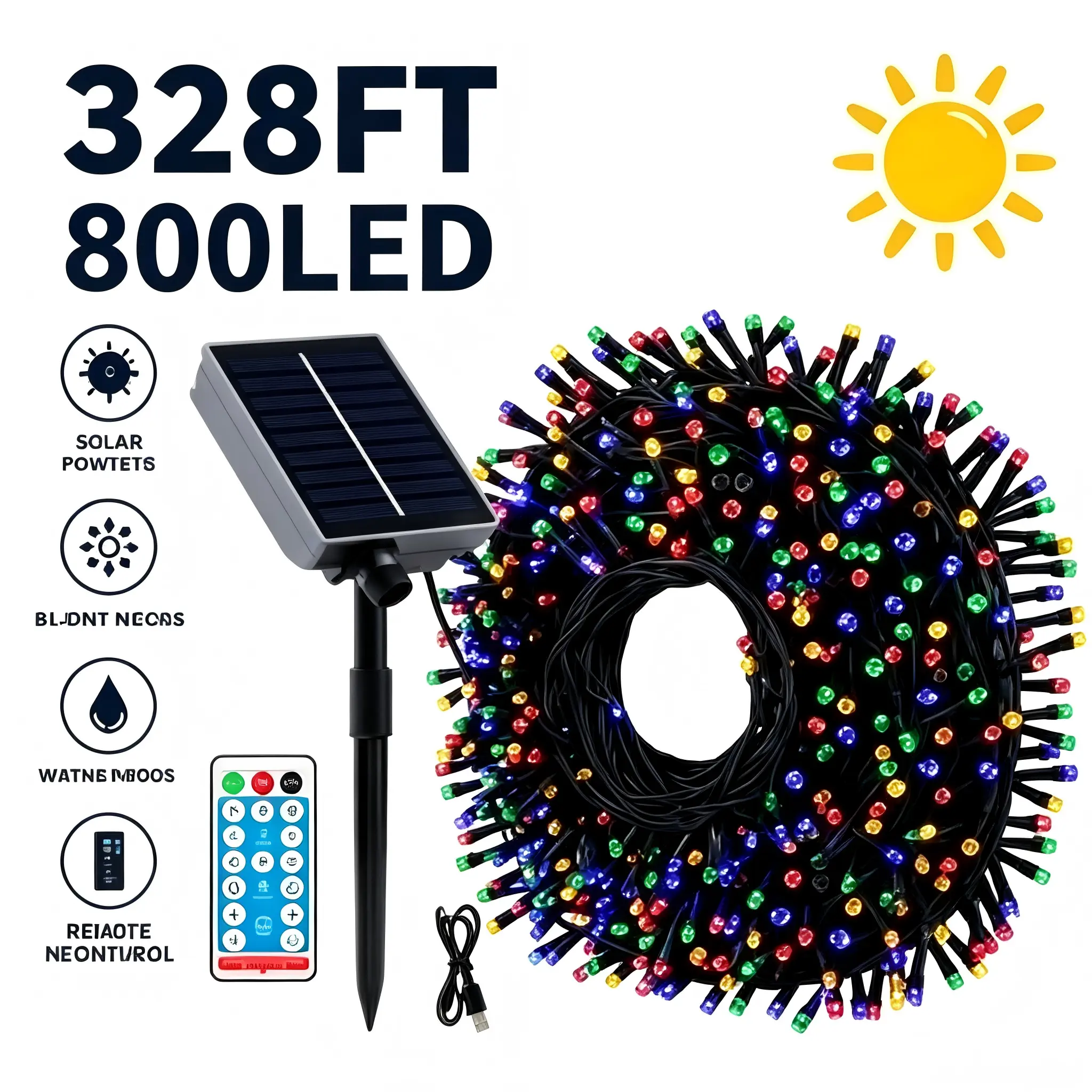 328ft 800 LED Solar String Lights, 8 Modes Adjustable Holiday Decor Lights with Remote Control, Ideal for Large Yard, Garden, Villa and Whole House Christmas Layout