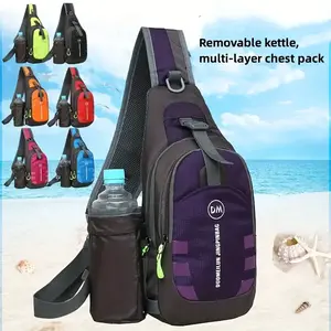 Outdoor Waterproof Chest Bag, Nylon Lightweight Sling Bag, Sports Cycling Shoulder Bag With Water Bottle Holder