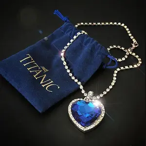 Titanic-Inspired Bohemian-Shaped Blue Synthetic Gemstone Pendant Necklace with Sparkling, Elegant Gift for - Perfect for Parties, Banquets & Year-Round Wear, Banquet, Polished Metallic Chain
