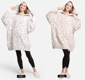 ComfyLuxe Leopard Pattern Luxury Soft Hooded Wearable Blanket w/ Front Pocket